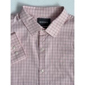 Bonobos Men's‎ Large Slim Fit Light Pink Check Plaid Long Sleeve Button Up Shirt
